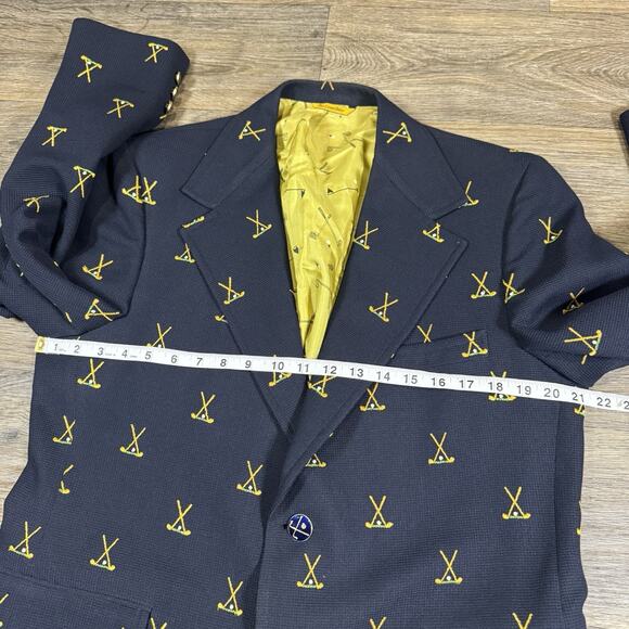 JC Penney Navy Blazer with Embroidered Crossed Golf Clubs Sport Coat RARE 40R - Picture 7 of 15